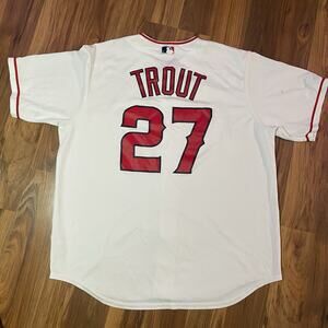 Majestic Mike Trout #27 Home White Jersey MLB Los Angeles Angels Button Up XL
